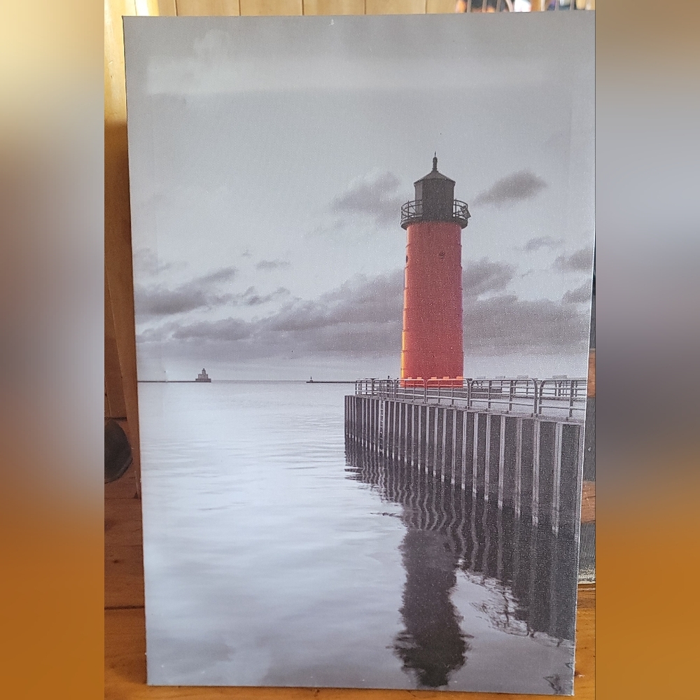 Red Lighthouse Canvas Wall Art - Scenic Coastal Print